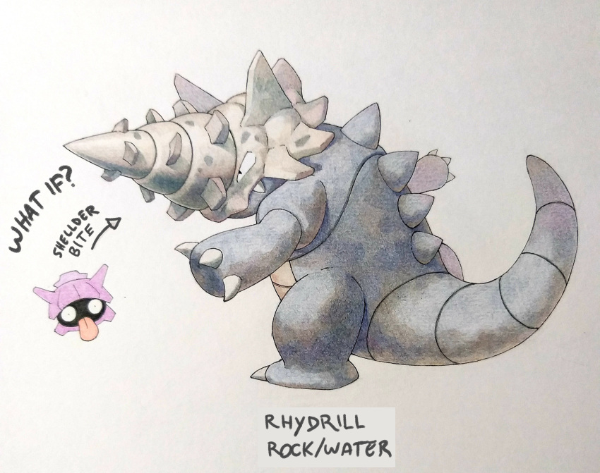 absurdres, claws, english_commentary, english_text, fakemon, fangs, from_behind, full_body