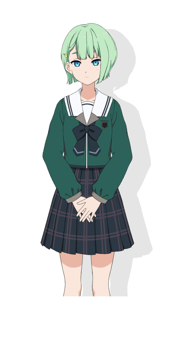 1girl, 22/7, 22/7_ongaku_no_jikan, black_bow, black_bowtie, black_skirt, blue_eyes, bow