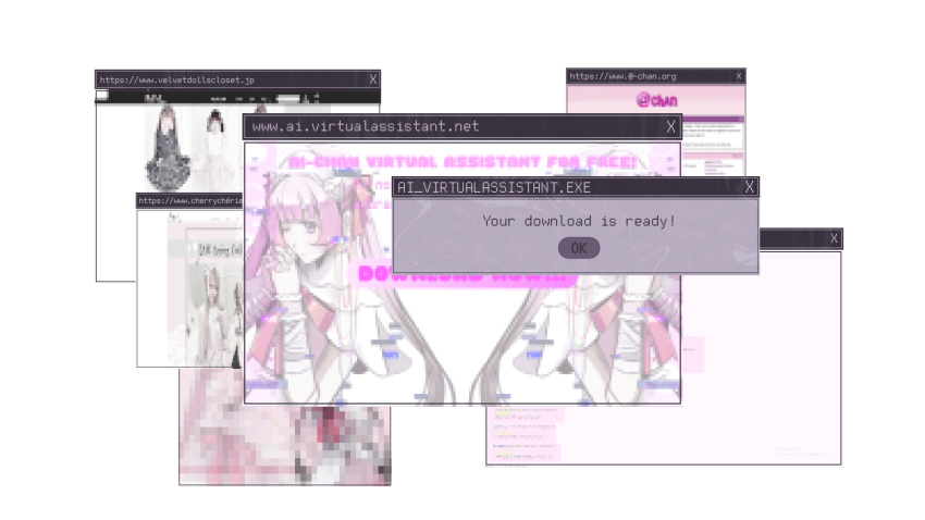 ai-chan_(love_angel_syndrome), arms_up, bandaged_arm, bandages, blunt_bangs, bow, dress, english_text