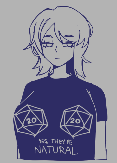 1girl, arms_at_sides, black_shirt, breasts, colored_skin, cropped_arms, cropped_torso, crossed_bangs
