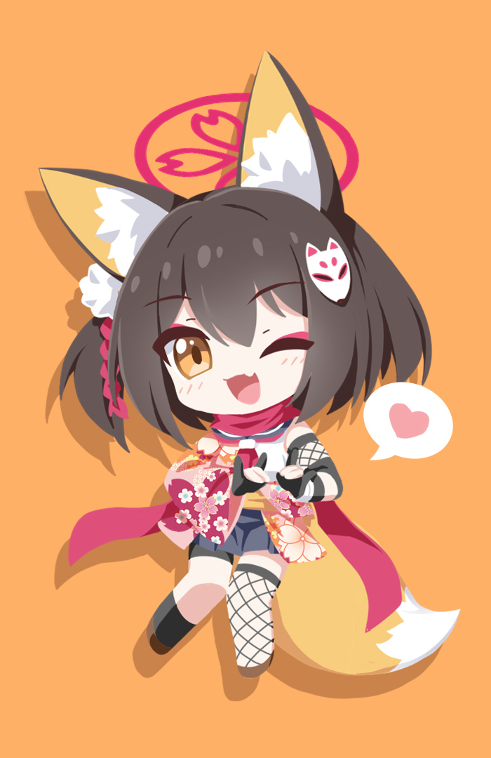 1girl, :d, animal_ears, black_gloves, black_hair, blue_archive, brown_eyes, commentary