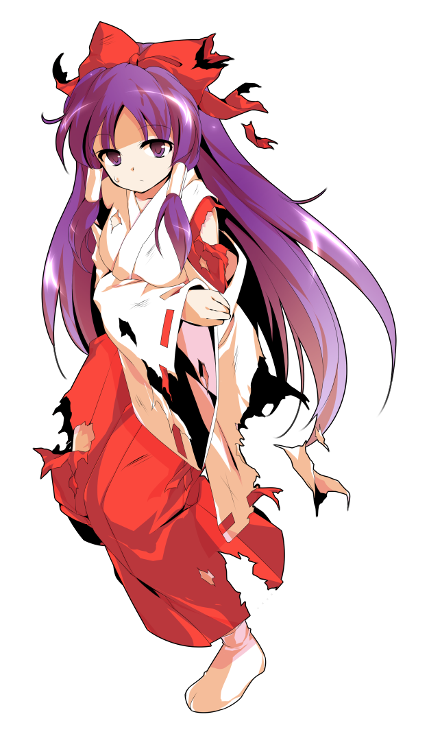 1girl, arm_under_breasts, bow, closed_mouth, commentary_request, dairi, defeat, full_body