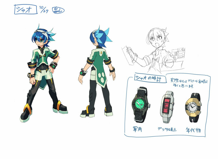 1boy, azure_striker_gunvolt, azure_striker_gunvolt_2, black_bodysuit, blue_hair, bodysuit, commentary_request, concept_art