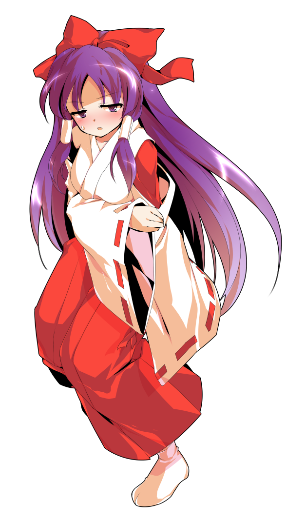 1girl, arm_under_breasts, blush, bow, commentary_request, dairi, defeat, full_body