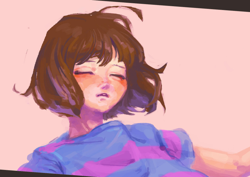 1other, 2015, 2d, ambiguous_gender, blue_shirt, brown_hair, digital_media, frisk_(undertale)