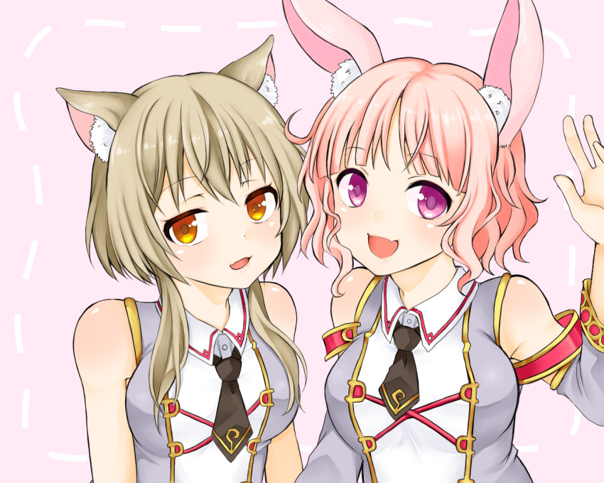 2girls, animal_ears, breasts, cat_ears, iris_mysteria!, kulcha_azte, laura_kelyrie, medium_breasts