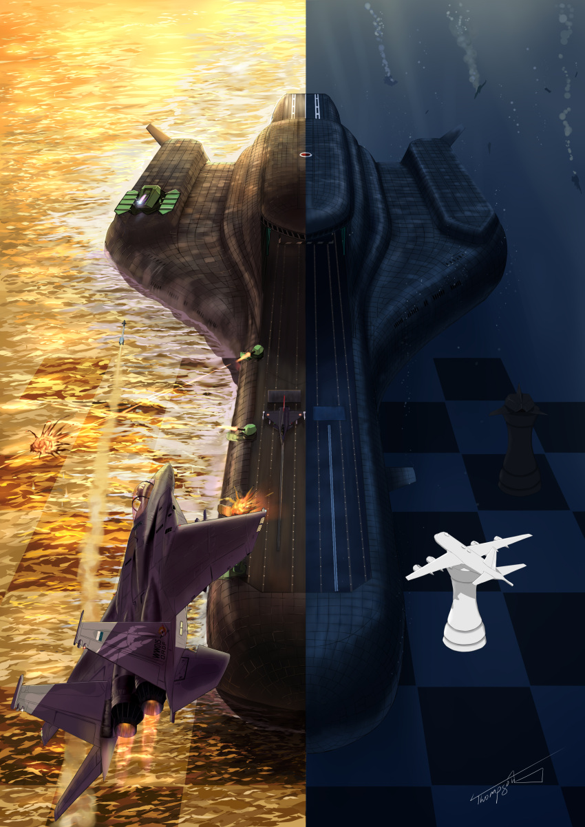absurdres, ace_combat, ace_combat_7, aircraft, airplane, alicorn_(ace_combat), battle, chess_piece