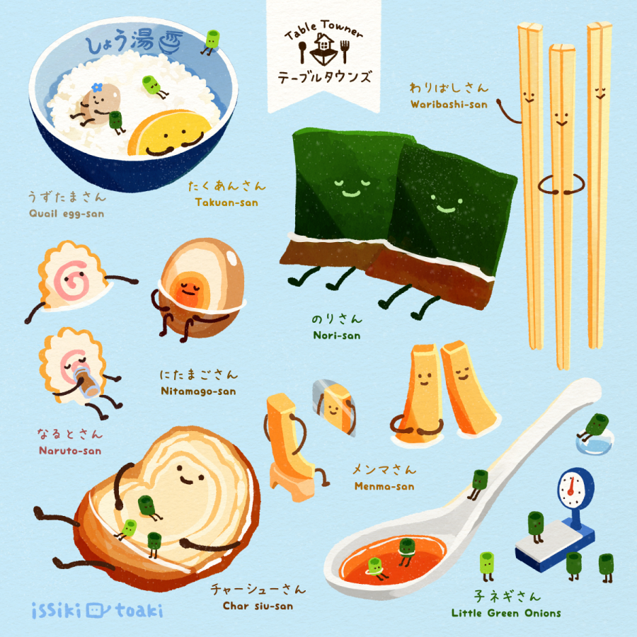 artist_name, bird, blue_background, bowl, chopsticks, egg, egg_(food), english_text