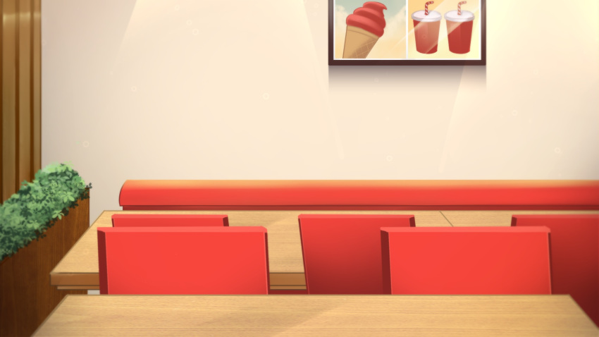 bush, chair, drink, food, highres, ice_cream, indoors, no_humans