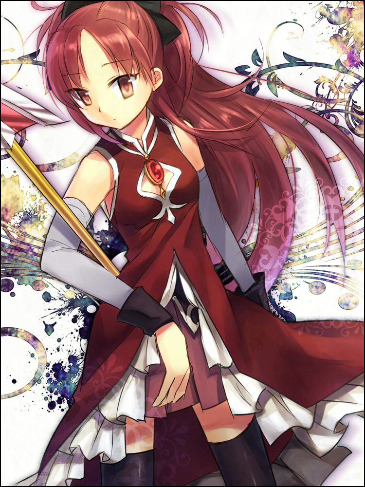 long_hair, mahou_shoujo_madoka_magica, polearm, ponytail, red_eyes, red_hair, redhead, sakura_kyouko