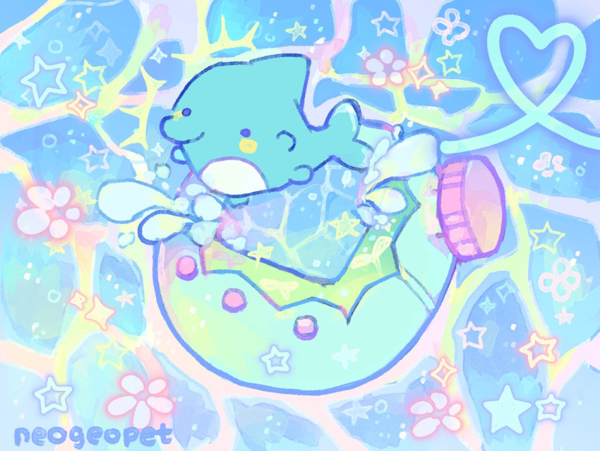 animal, animal_focus, artist_name, colorful, commentary, creature, creature_focus, dolphin, flower, heart, heisei_retro, irukatchi, neogeopet, no_humans, solo, star_(symbol), tamagotchi, tamagotchi_(creature), tamagotchi_(virtual_pet), tamagotchi_paradise, virtual_pet_(toy), water, yume_kawaii