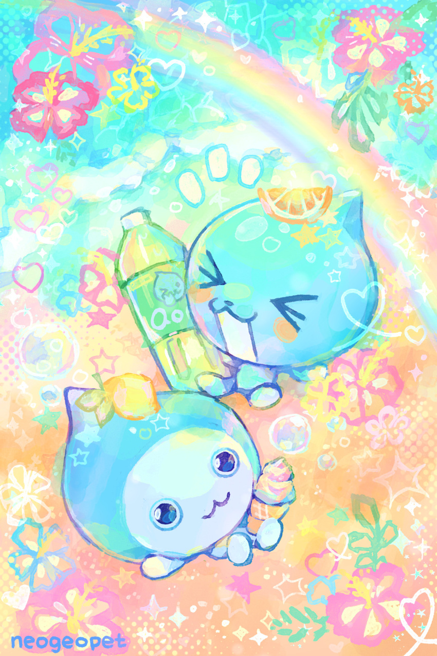 :3, blue_skin, bottle, chibi, chibi_only, closed_eyes, coca-cola, colored_skin