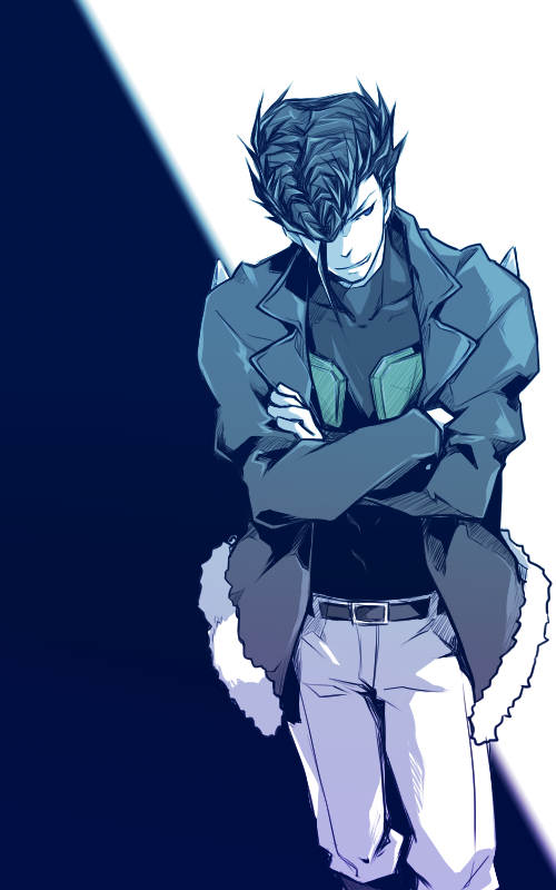 1boy, akame_ga_kill!, armor, belt, black_coat, black_hair, black_shirt, blue_eyes