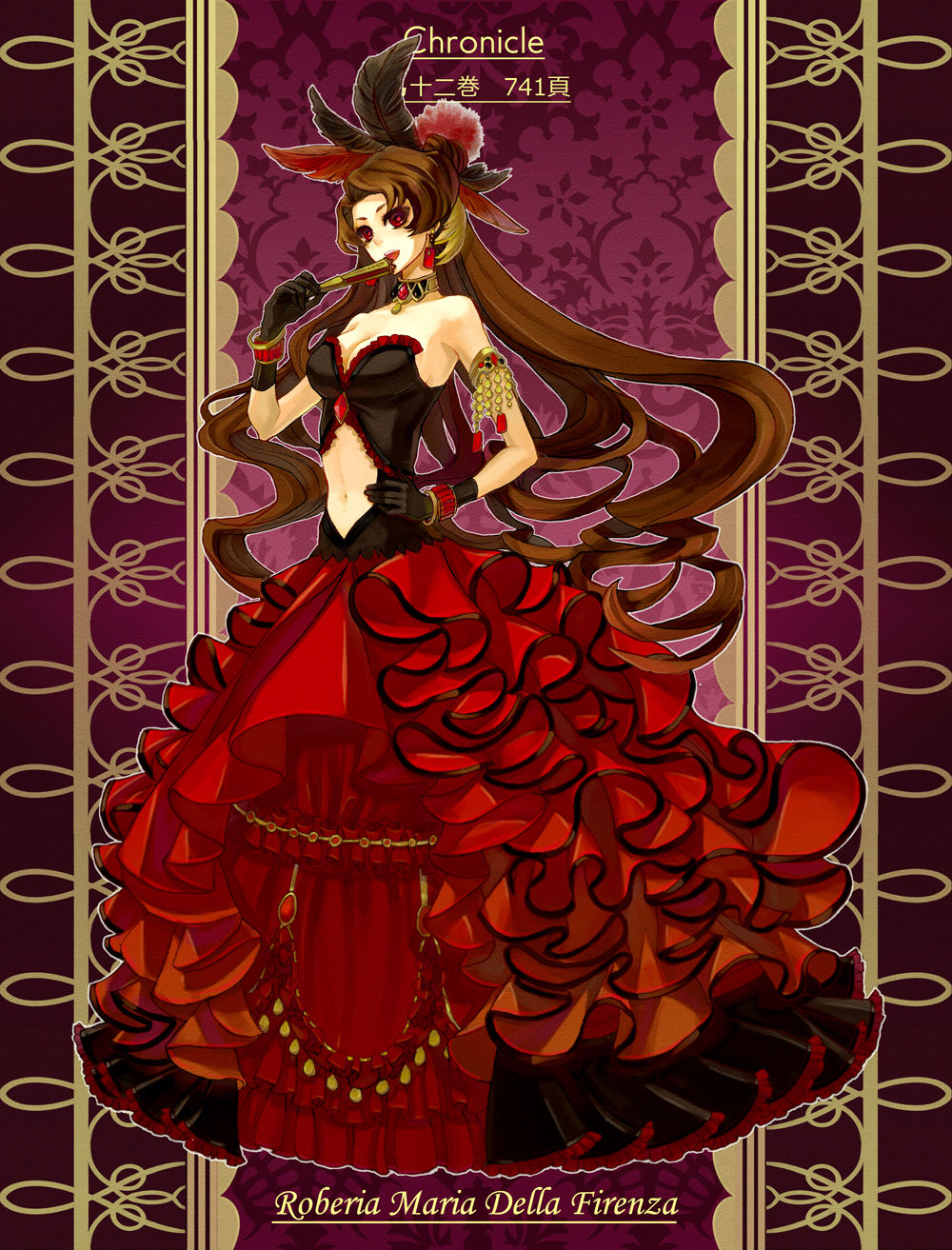 armlet, bracelet, breasts, brown_hair, choker, chronicle_2nd, cleavage, dress