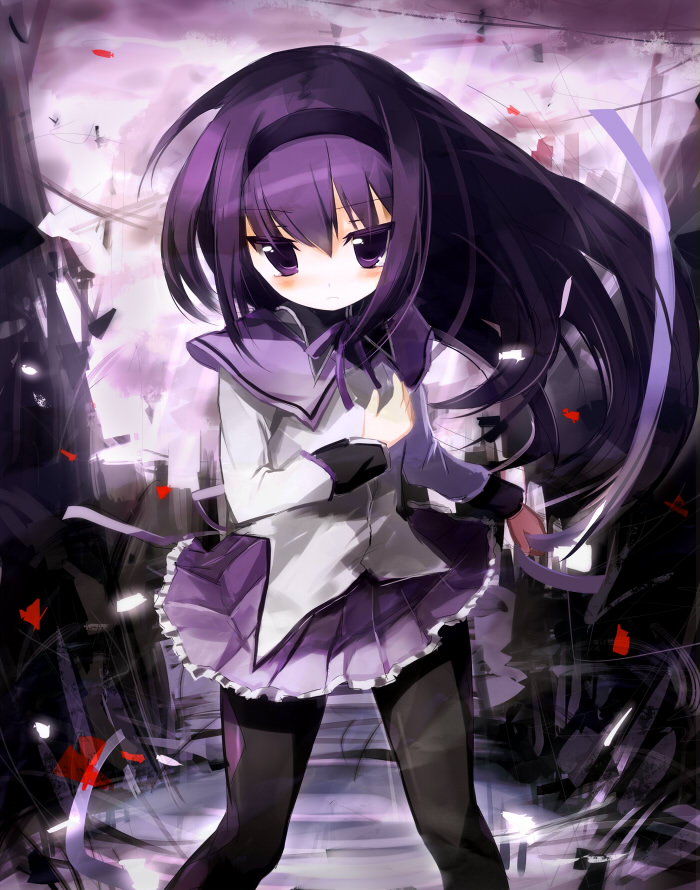 akemi_homura, black_hair, hairband, long_hair, mahou_shoujo_madoka_magica, pantyhose, solo, tahal