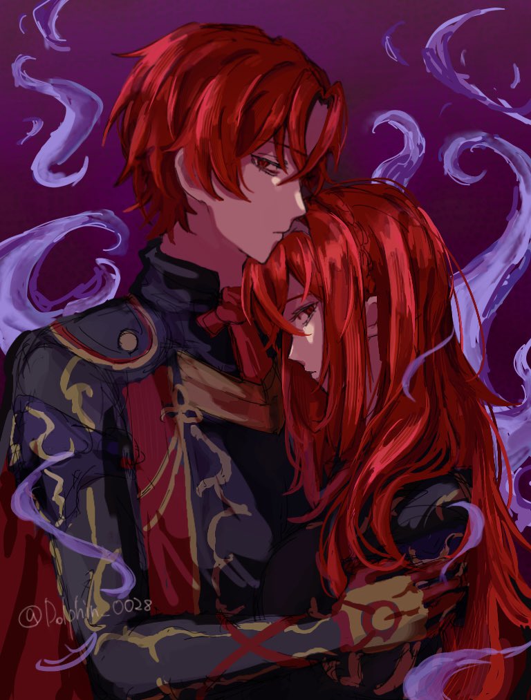 1boy, 1girl, aura, commentary_request, crossed_bangs, dark_aura, dark_persona, dolphin_0028