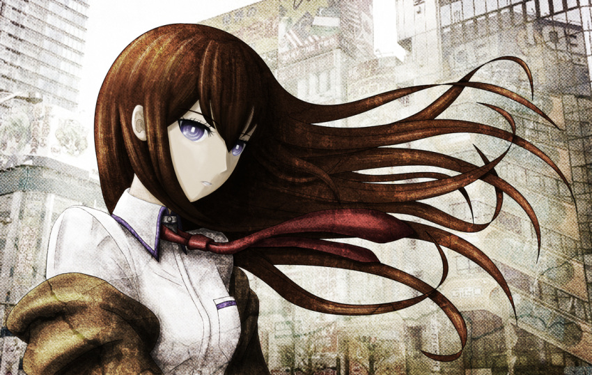 1girl, belt, breast_pocket, breasts, brown_hair, brown_jacket, clenched_teeth, collared_shirt