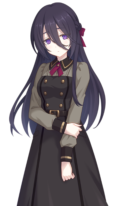 1girl, back_ribbon, belt, black_belt, black_dress, black_hair, braid, breasts