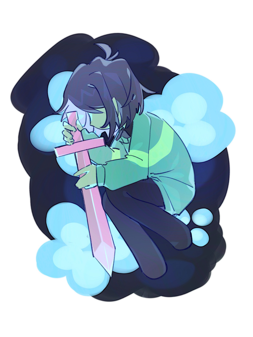 1other, absurdres, brown_hair, chinese_commentary, commentary_request, deltarune, fetal_position, full_body