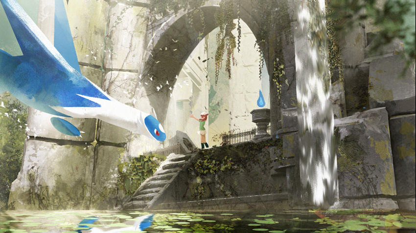 1girl, bianca_(pokemon_heroes), bird, blue_fire, brown_hair, claws, doorwood, fire