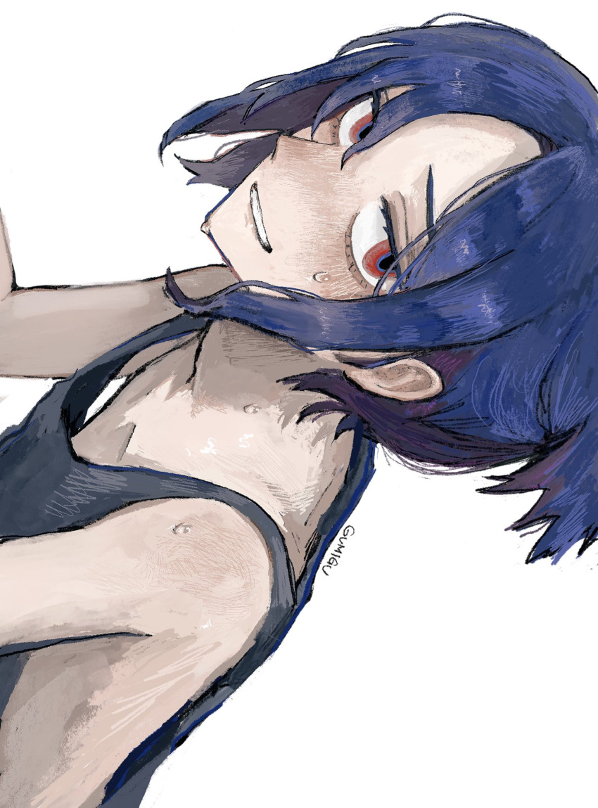 1boy, blue_hair, blush, colored_inner_hair, gumidrawing, gundam, gundam_gquuuuuux, highres