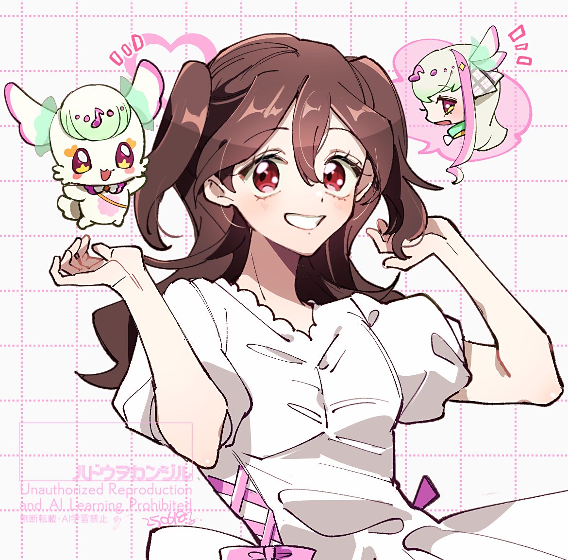 1girl, artist_logo, artist_name, blush, brown_hair, collarbone, column, column_lineup