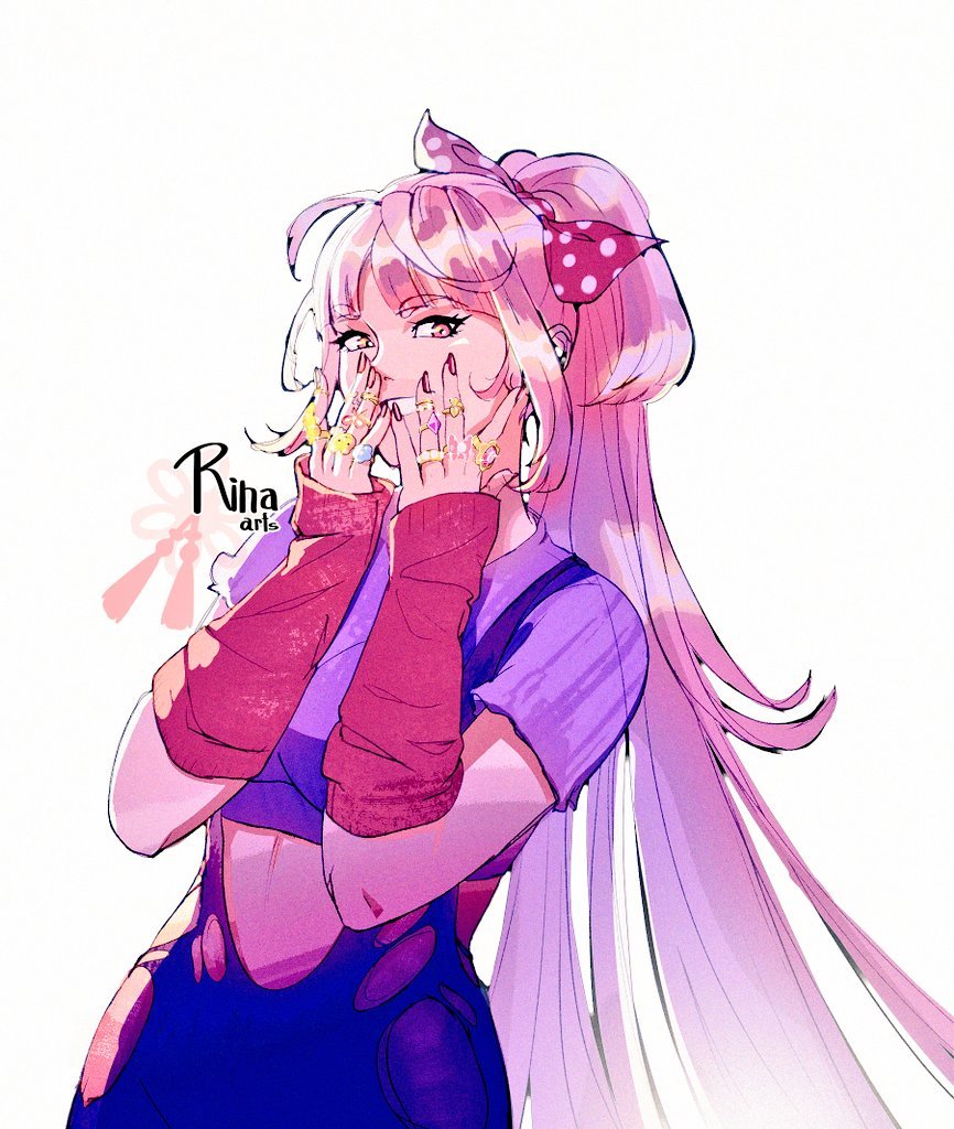 1girl, artist_name, blunt_bangs, commentary, cowboy_shot, gokurakugai, jewelry, looking_at_viewer