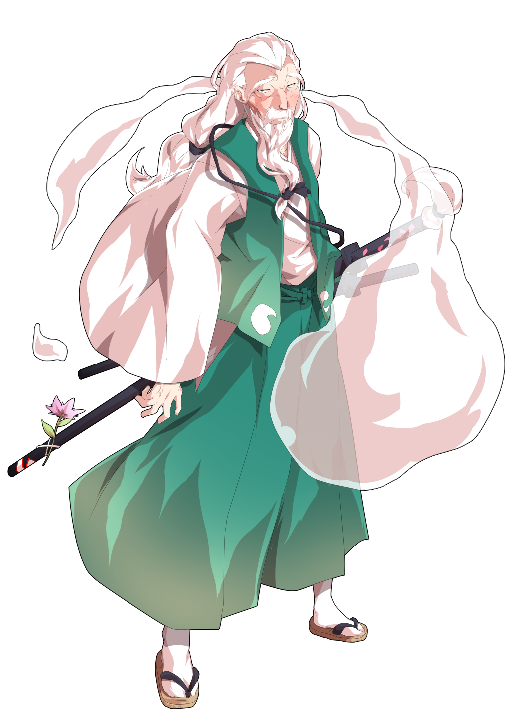 1boy, alphes_(style), blue_eyes, blush, commentary_request, dairi, facial_hair, flower