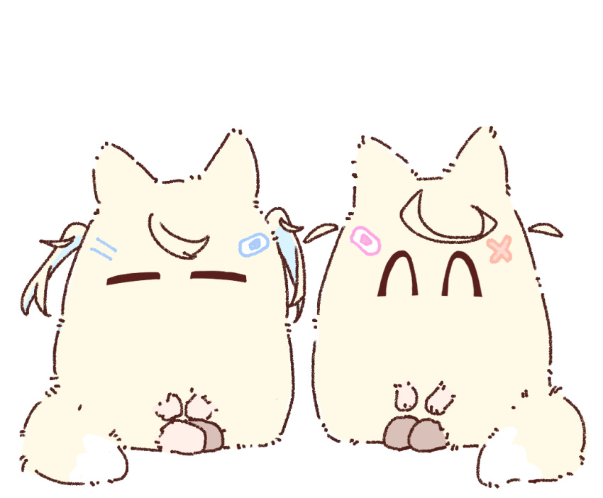 body_fur, chibi, dog, fuwawa_abyssgard, hololive, hololive_english, mococo_abyssgard, siblings, simple_background, sisters, twins, two_side_up, virtual_youtuber, wcksan, white_background, yellow_fur