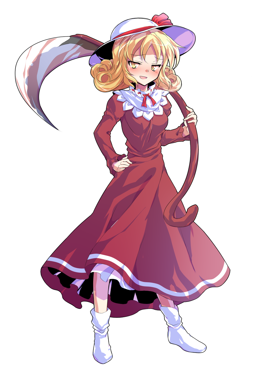 1girl, alphes_(style), blonde_hair, blush, boots, breasts, commentary_request, curly_hair