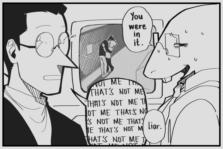 1boy, 1girl, 1other, alphys, caught, collared_shirt, commentary, computer