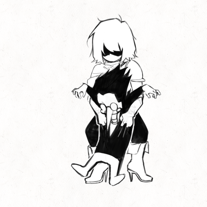 1boy, 1other, animated, animated_gif, armor, boots, crazy_eyes, deltarune, flailing, full_body, gloves, grabbing_from_behind, greyscale, kris_(dark_world)_(deltarune), kris_(deltarune), minominoks, monochrome, pants, partially_shaded_face, pointy_nose, shirt, short_hair, spamton_g._spamton, teeth