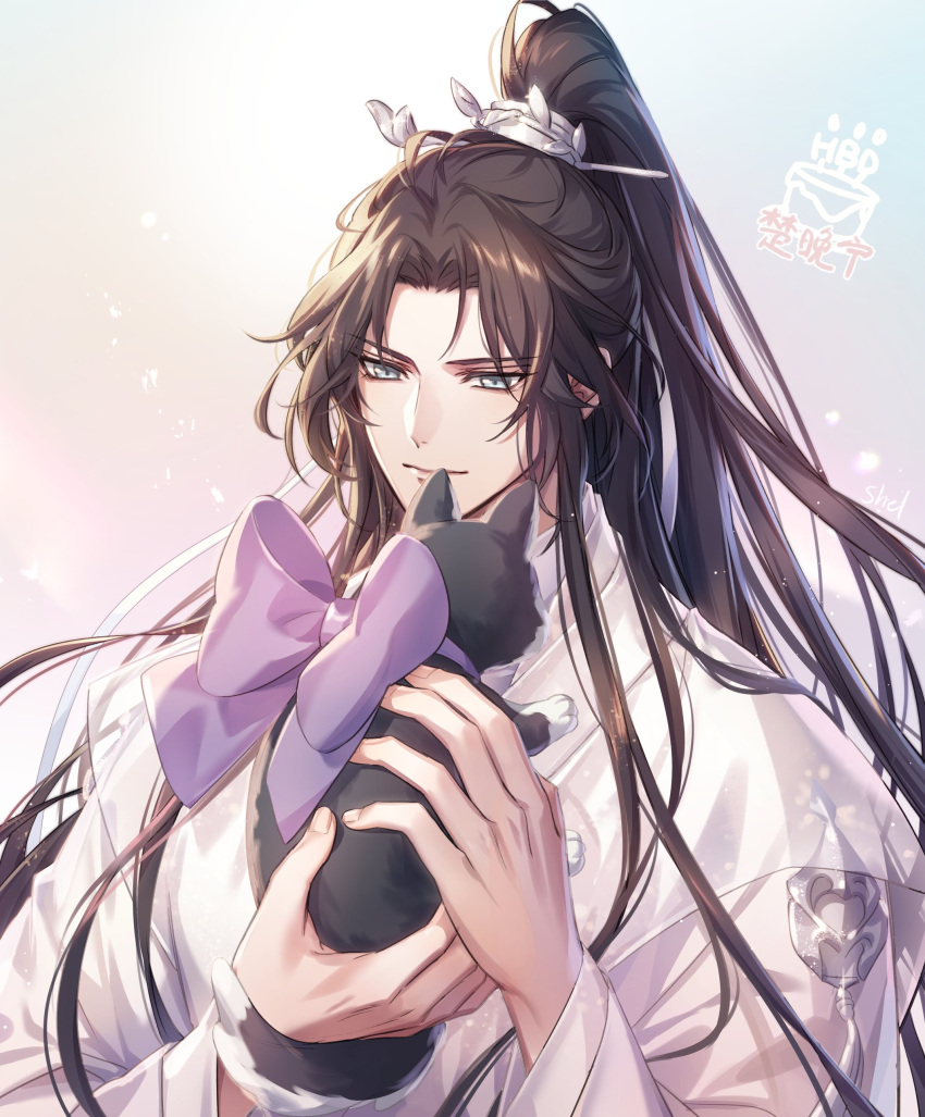 1boy, absurdres, animal, animalization, birthday, blue_eyes, bow, brown_hair