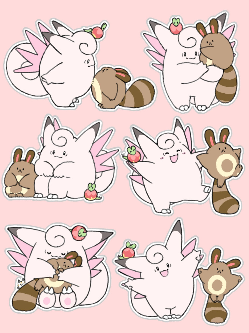 :3, :d, applin, clefable, closed_eyes, full_body, h1na3, highres