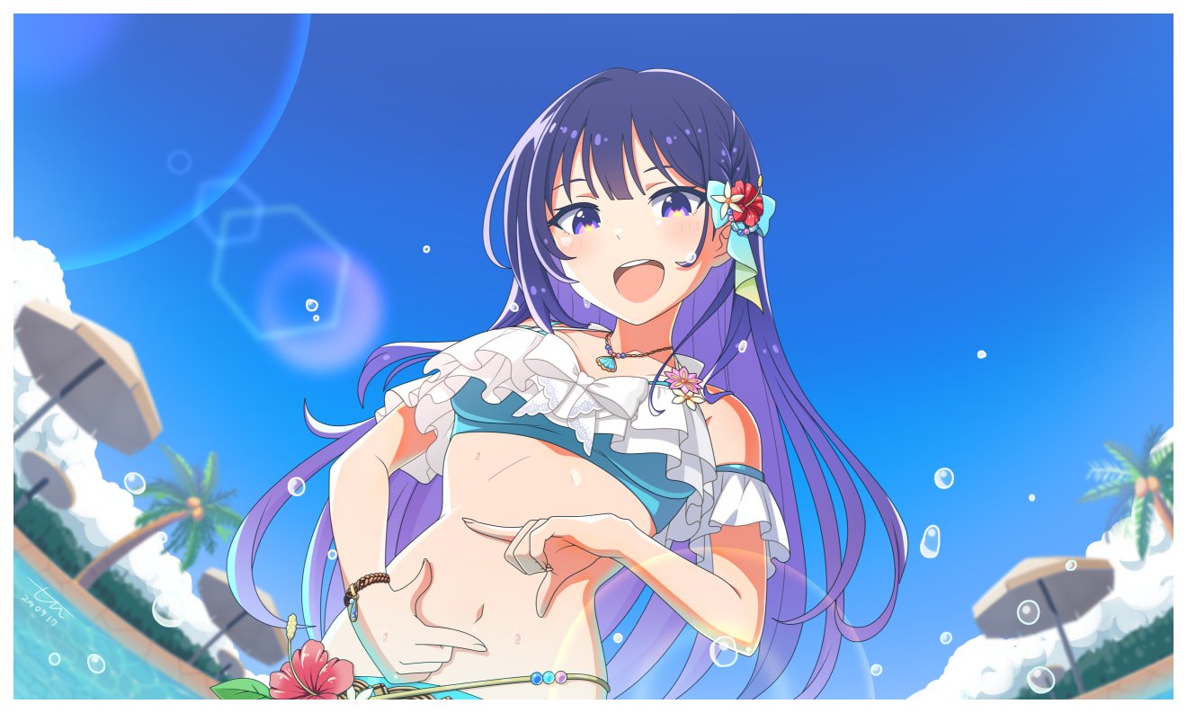 1girl, bikini, colored_inner_hair, frilled_bikini, frills, idolmaster, idolmaster_va-liv, kamizuru_cosmo