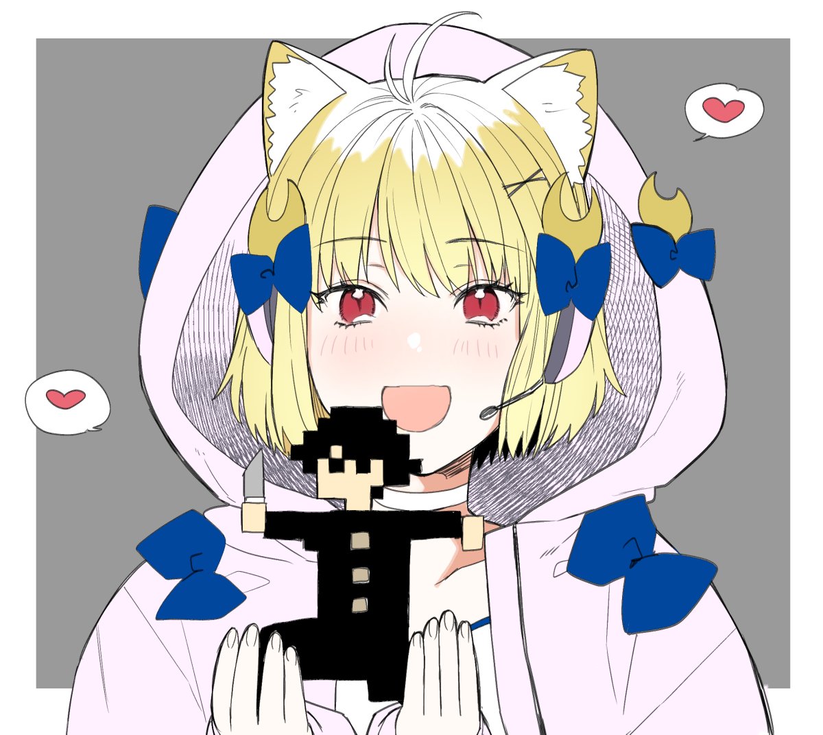 1girl, ahoge, amakara_senbe, animal_ear_fluff, animal_ears, arcueid_brunestud, blonde_hair, blue_bow