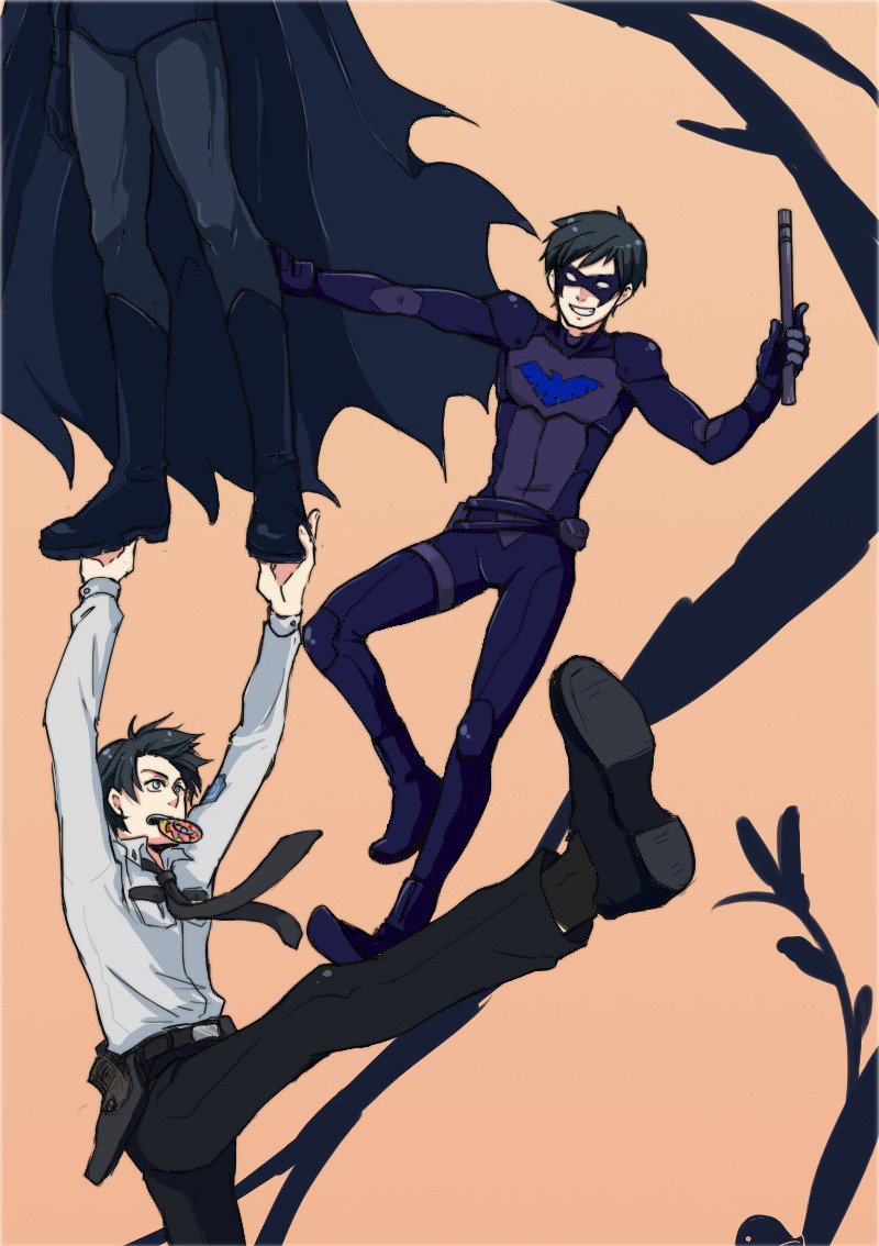 1boy, animification, batman_(series), belt, black_hair, black_mask, black_necktie, blue_eyes