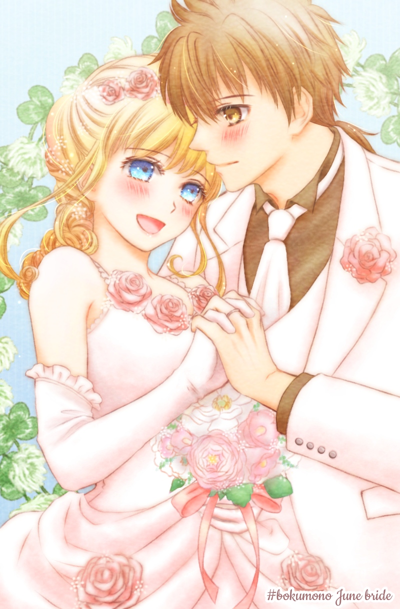 1boy, 1girl, :d, adam's_apple, alternate_costume, azu_rin_go, black_shirt, blonde_hair