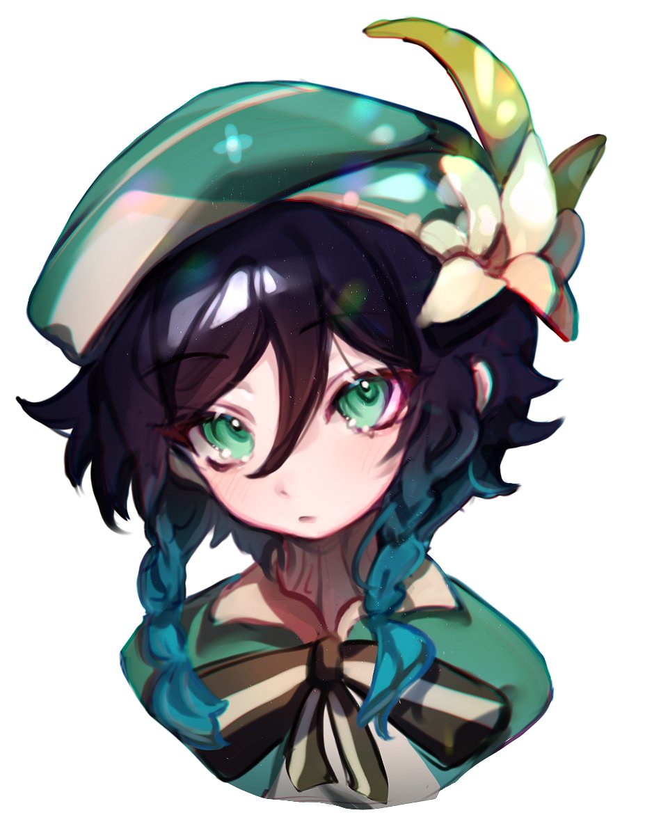 1boy, beret, bow, bowtie, braid, closed_mouth, cloud_(lufaeris), expressionless