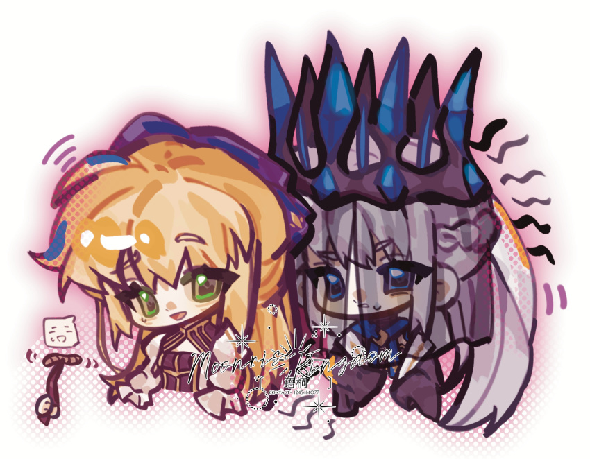 2girls, artoria_caster_(fate), artoria_pendragon_(fate), blonde_hair, blue_eyes, crown, fate/grand_order, fate_(series)