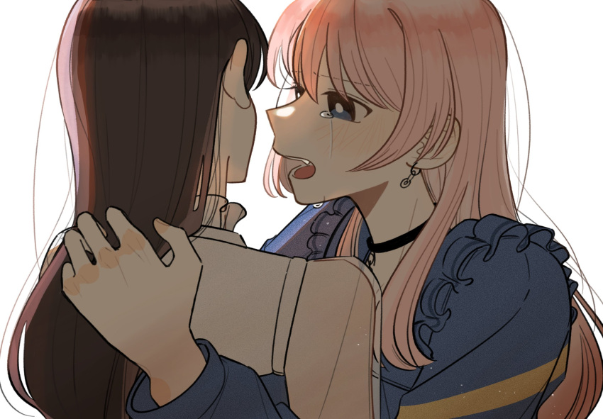 2girls, bang_dream!, bang_dream!_it's_mygo!!!!!, black_hair, blush, chihaya_anon, fang, grey_eyes