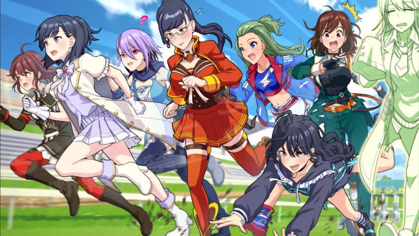 6+girls, :d, :o, ?, ^^^, agnes_tachyon_(umamusume), agnes_tachyon_(umamusume)_(cosplay), ahoge