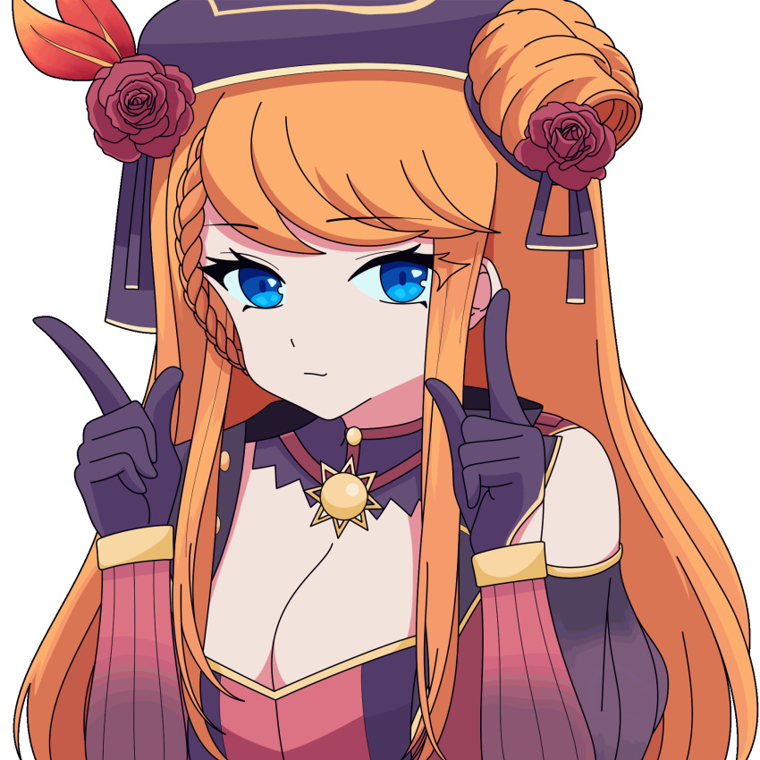 animated, animated_gif, beret, black_gloves, blue_eyes, braid, breasts, chuunibyou_demo_koi_ga_shitai!, detached_sleeves, erickmind, finger_twirl, flower, gloves, hair_bun, hat, highres, long_hair, lucy_monroe, meme, non-web_source, orange_hair, original