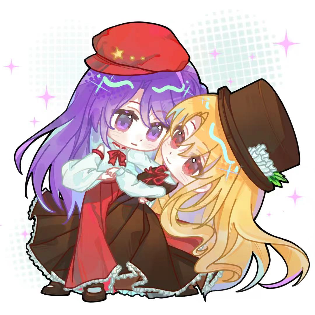 2girls, blonde_hair, bow, bowtie, brown_dress, brown_hat, brown_shoes, chibi