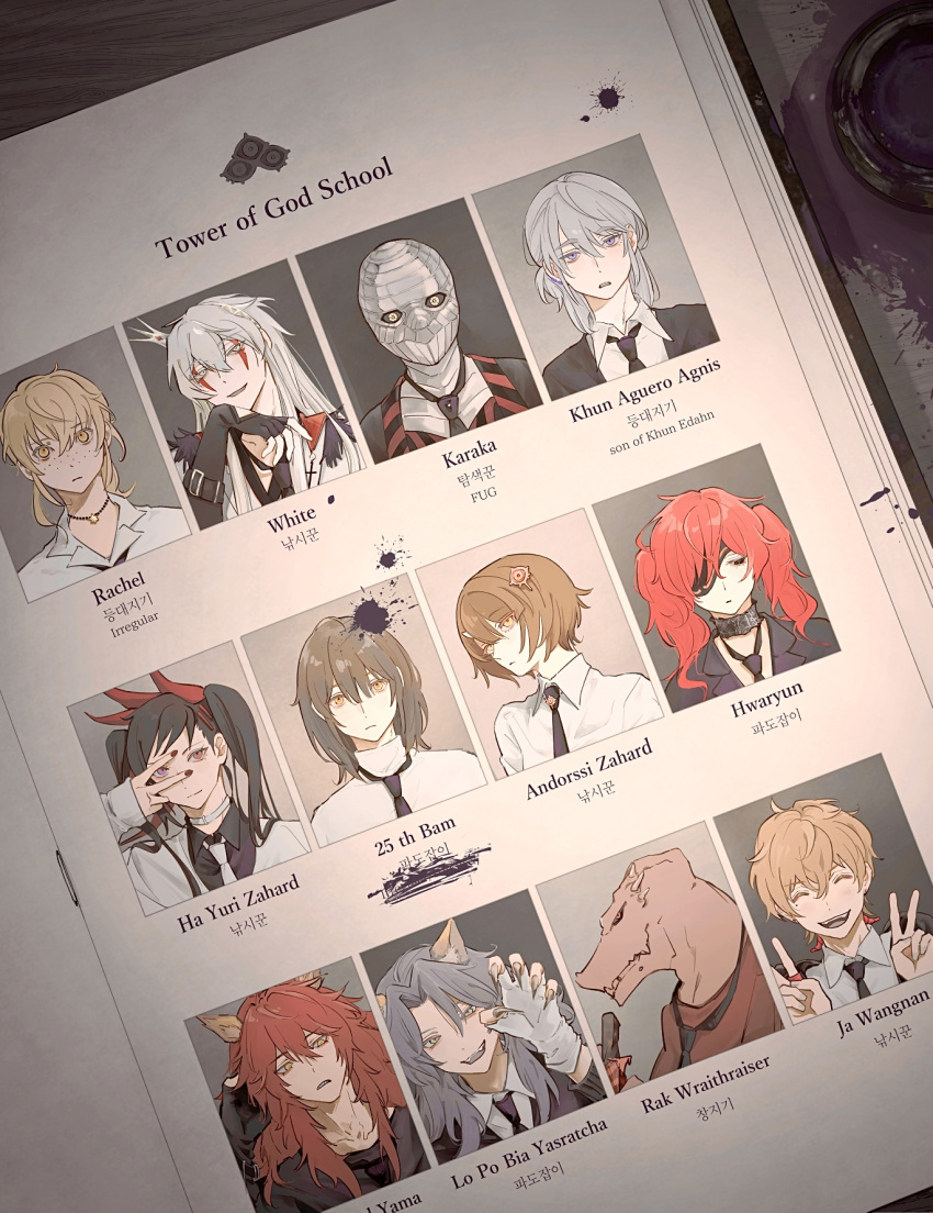 4girls, 6+boys, androssi_zahard, animal_ears, armor, baylord_yama, black_choker, black_gloves