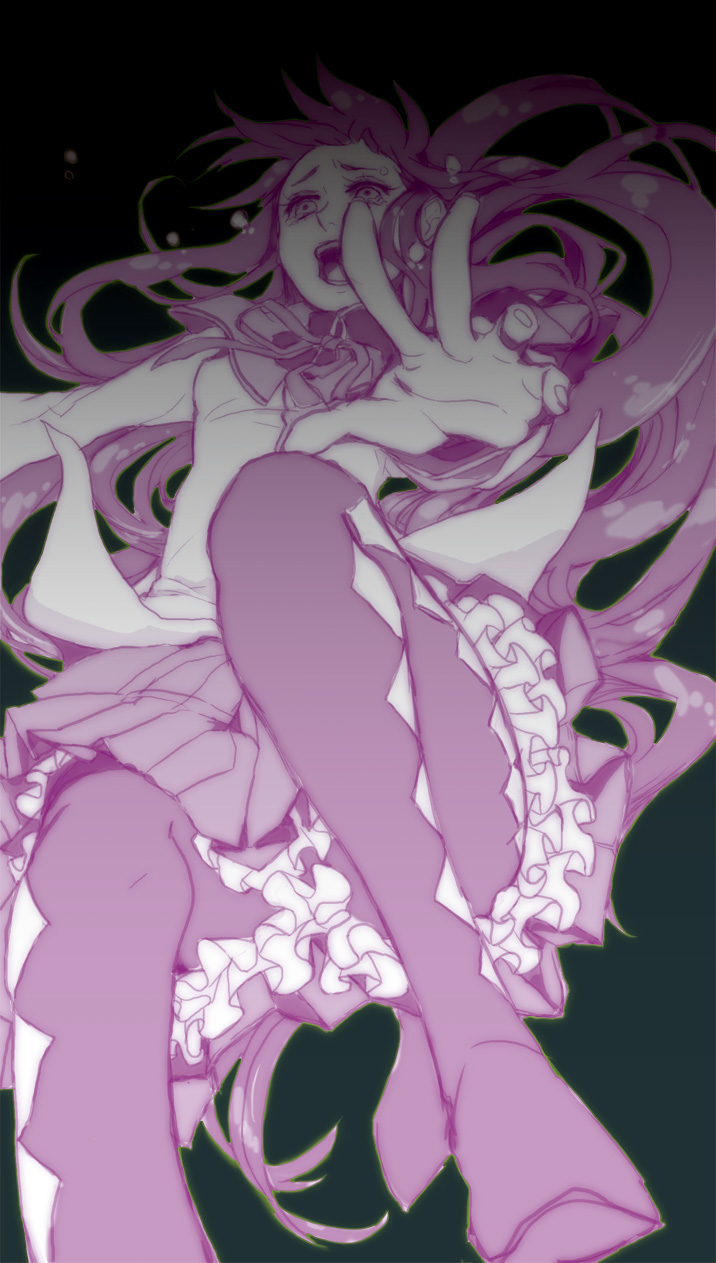 akemi_homura, argyle, argyle_legwear, chuu_ni, falling, highres, long_hair, magical_girl, mahou_shoujo_madoka_magica, monochrome, outstretched_hand, pantyhose, solo, tears