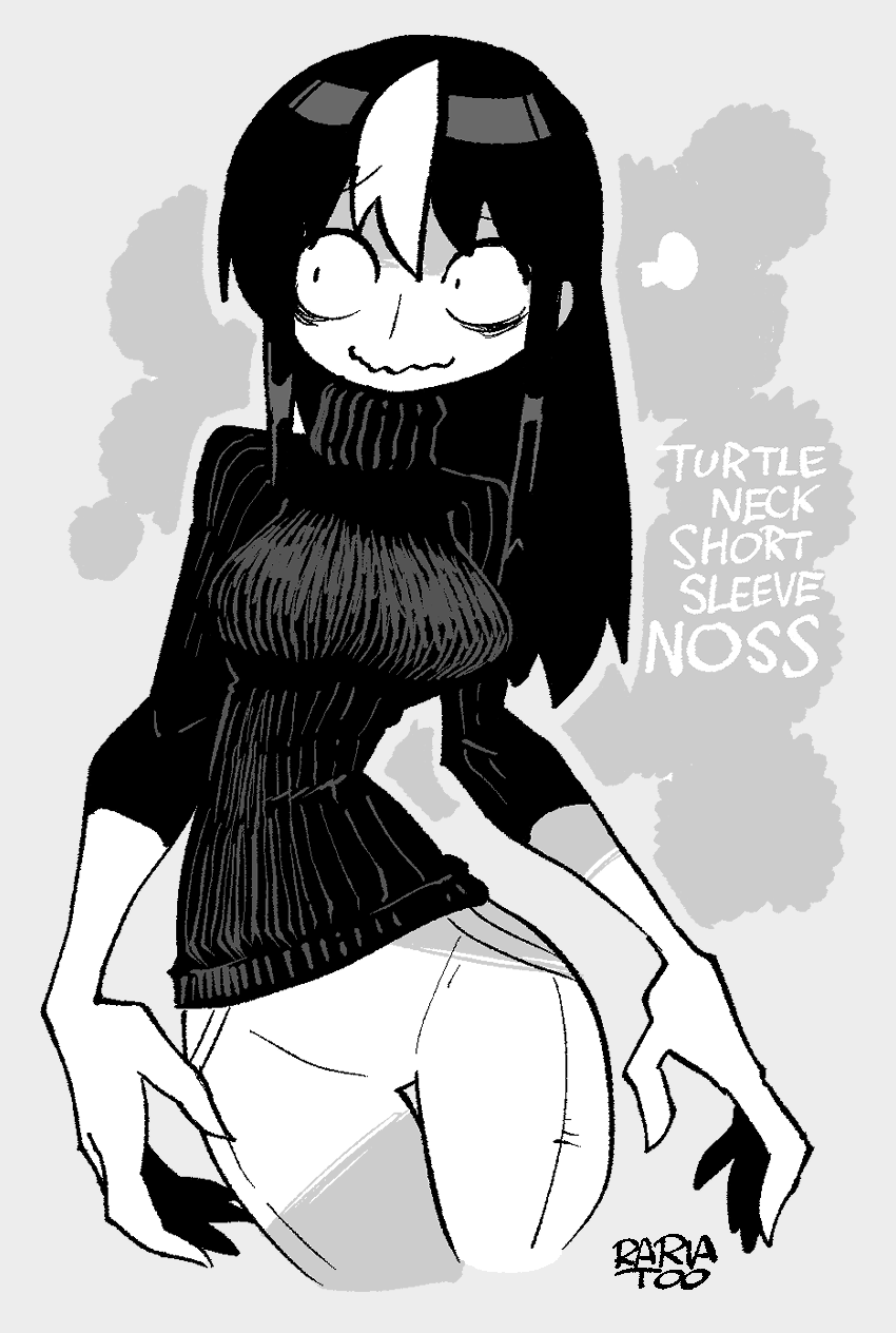 1girl, alternate_costume, bags_under_eyes, black_hair, breasts, closed_mouth, contrapposto, denim
