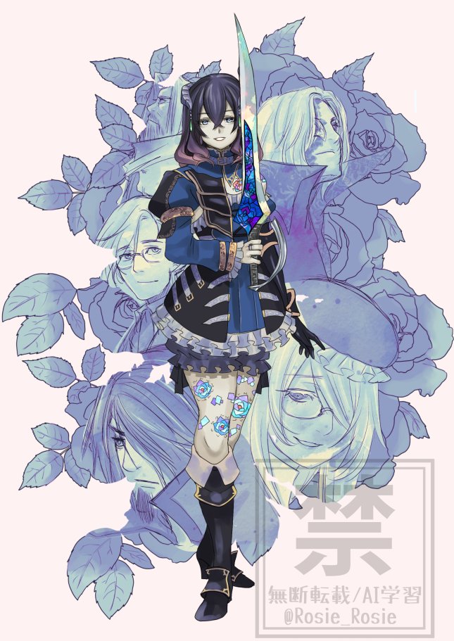 1girl, black_boots, black_dress, black_hair, bloodstained:_ritual_of_the_night, body_markings, boots, character_request