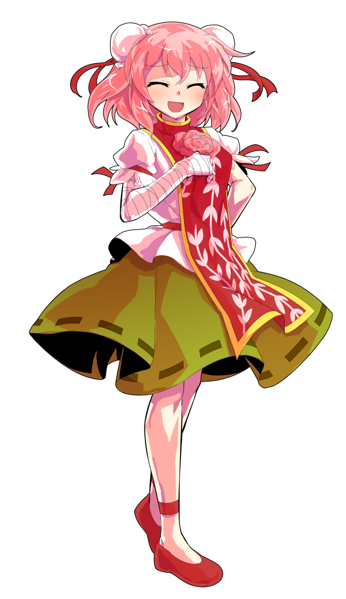 1girl, bandaged_arm, bandages, bun_cover, closed_eyes, commentary, dairi, double_bun