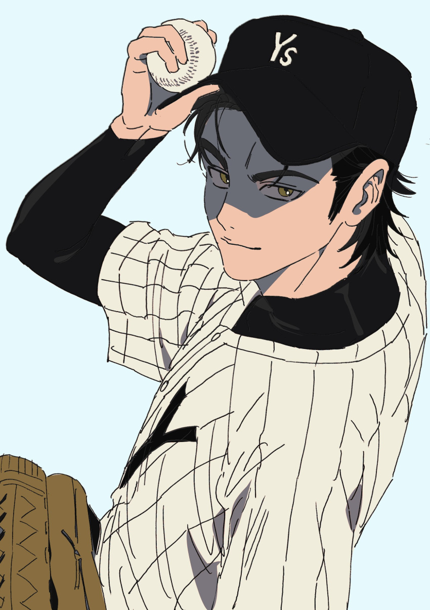 1boy, absurdres, ace_of_diamond, ball, baseball_(object), baseball_cap, baseball_mitt, baseball_uniform
